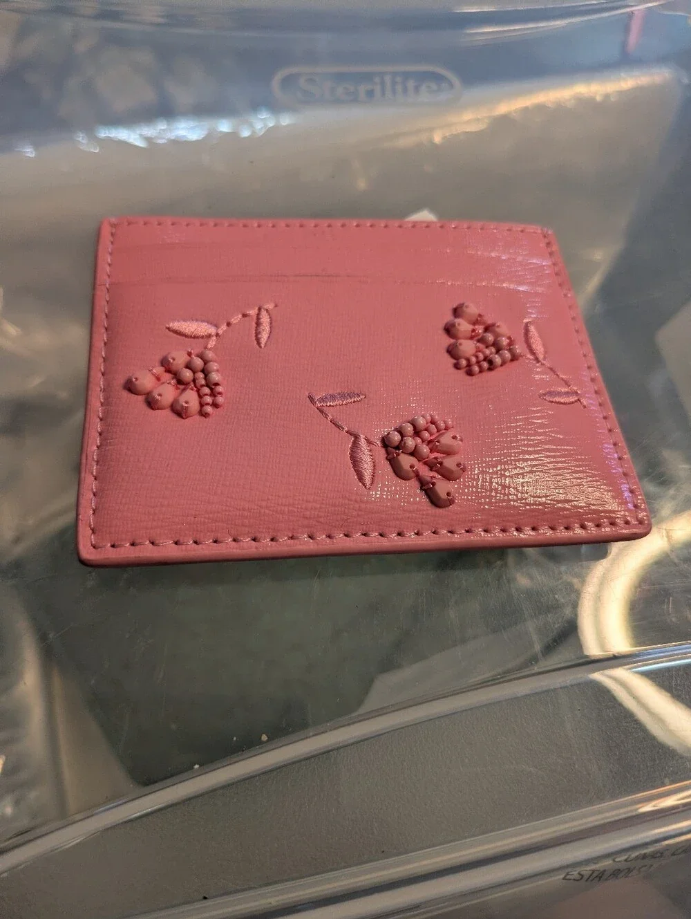 Kate Spade New Slim Card Holder Pink Floral Embellished Grapefruit
